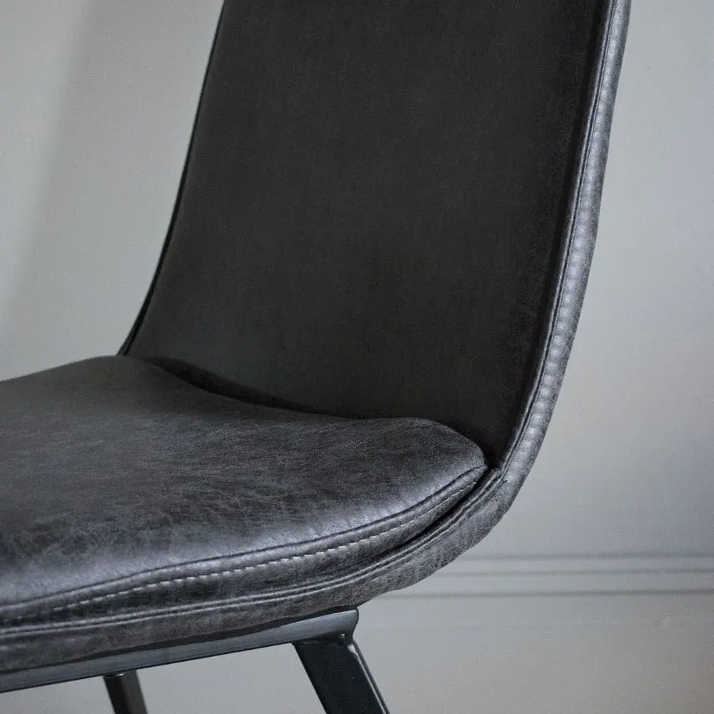 Set of 2 Dining Chairs - Charcoal, Faux Leather