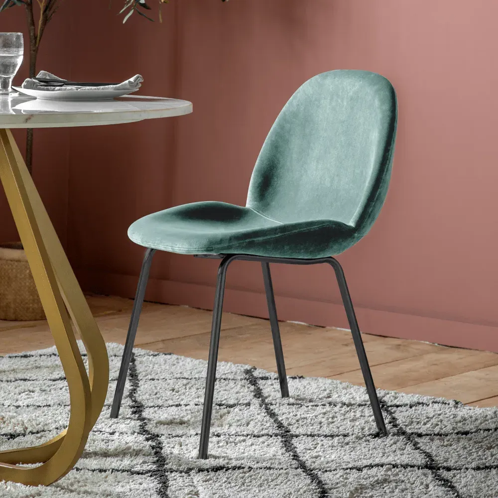 Set of 2 Dining Chairs - Green, Velvet image
