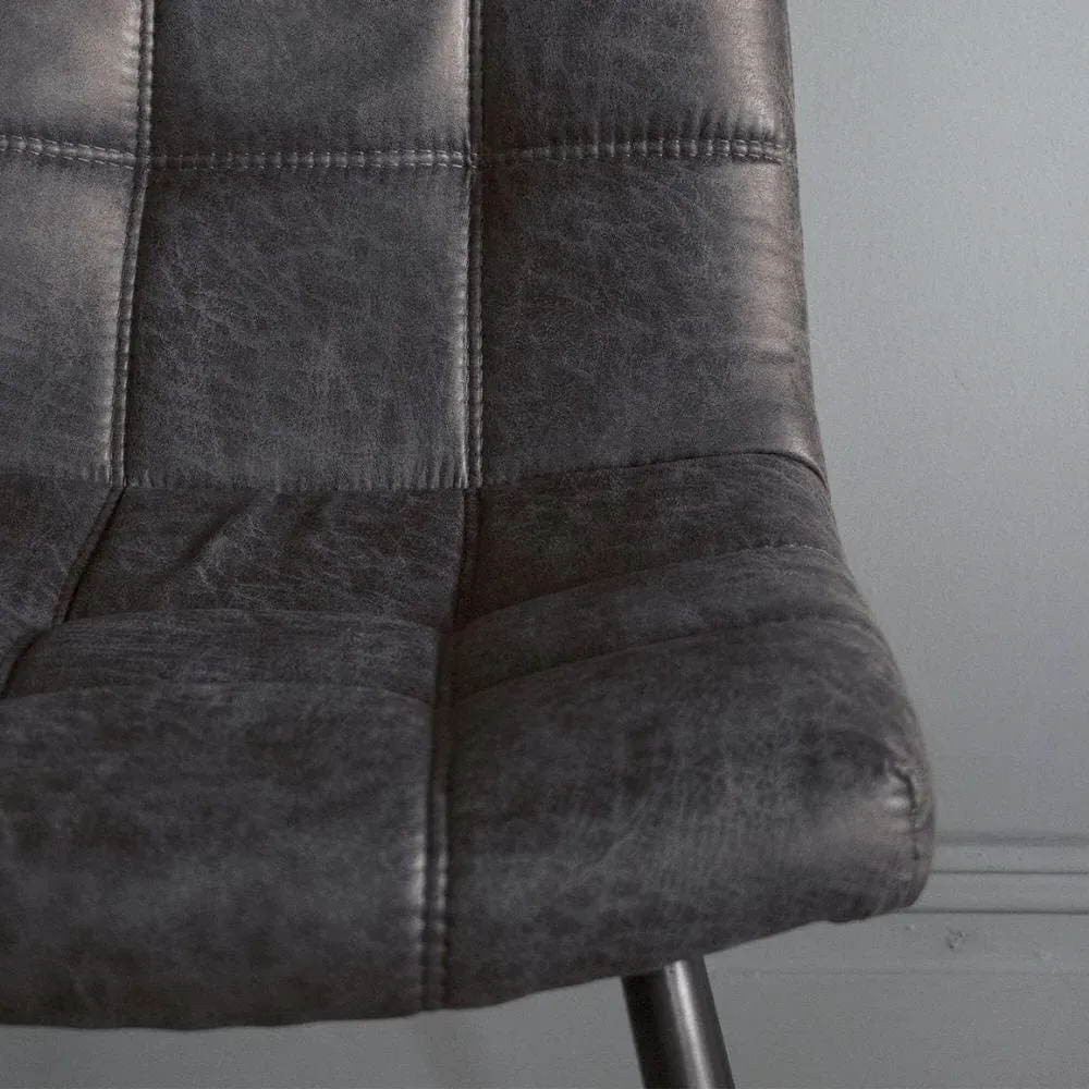 Set of 2 Dining Chairs - Grey, Faux Leather