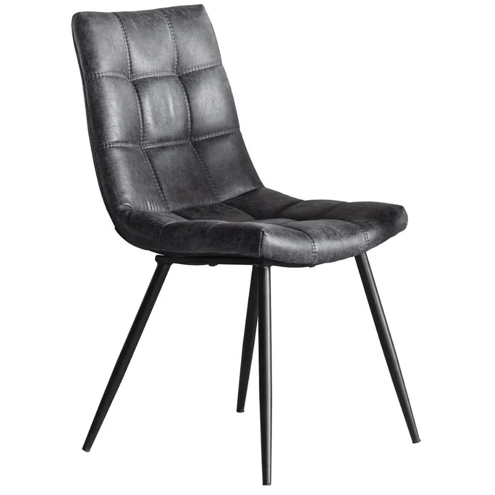 Set of 2 Dining Chairs - Grey, Faux Leather
