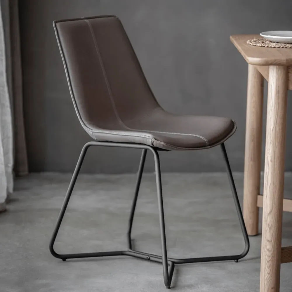Set of 2 Dining Chairs - Grey, Faux Leather
