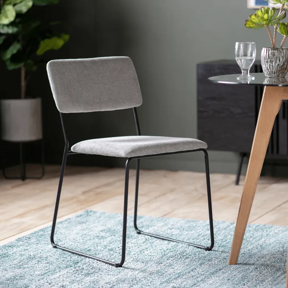 Set of 2 Dining Chairs Upholstered - Grey, Metal image