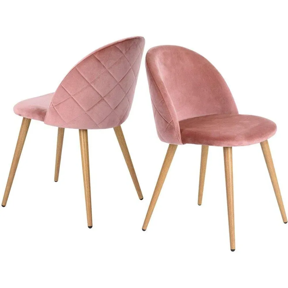 Set of 2 Mid Century Chairs - Blush Pink, Velvet