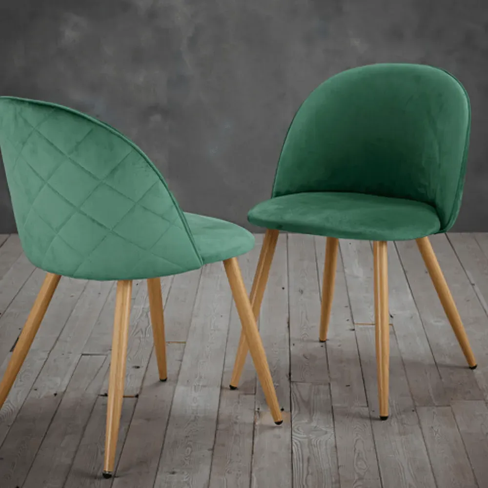 Set of 2 Mid Century Chairs - Ivy Green, Velvet