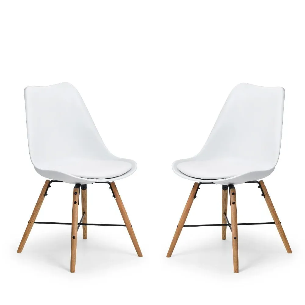 Set of 2 Padded Dining Chairs - White, Steel