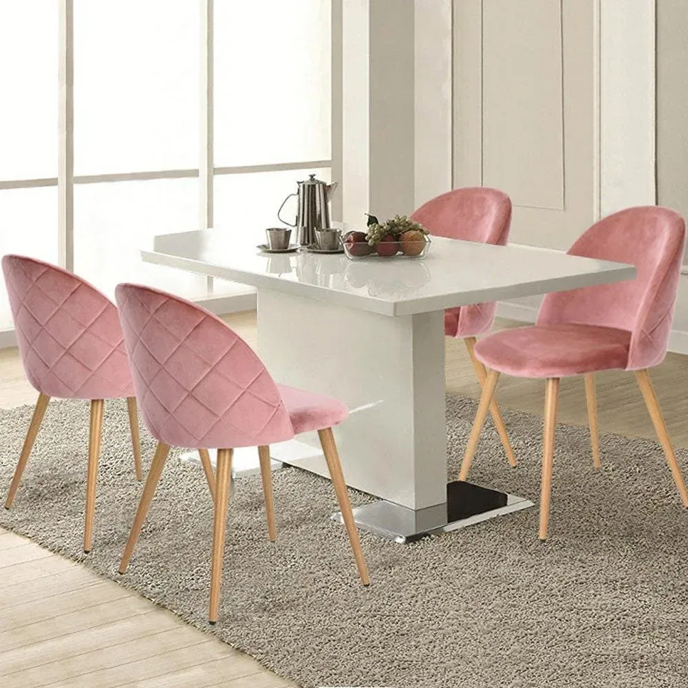Set of 4 Mid Century Chairs - Blush Pink, Velvet