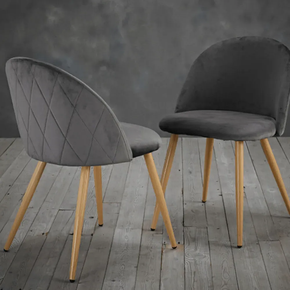 Set of 4 Mid Century Chairs - Steel Grey, Velvet