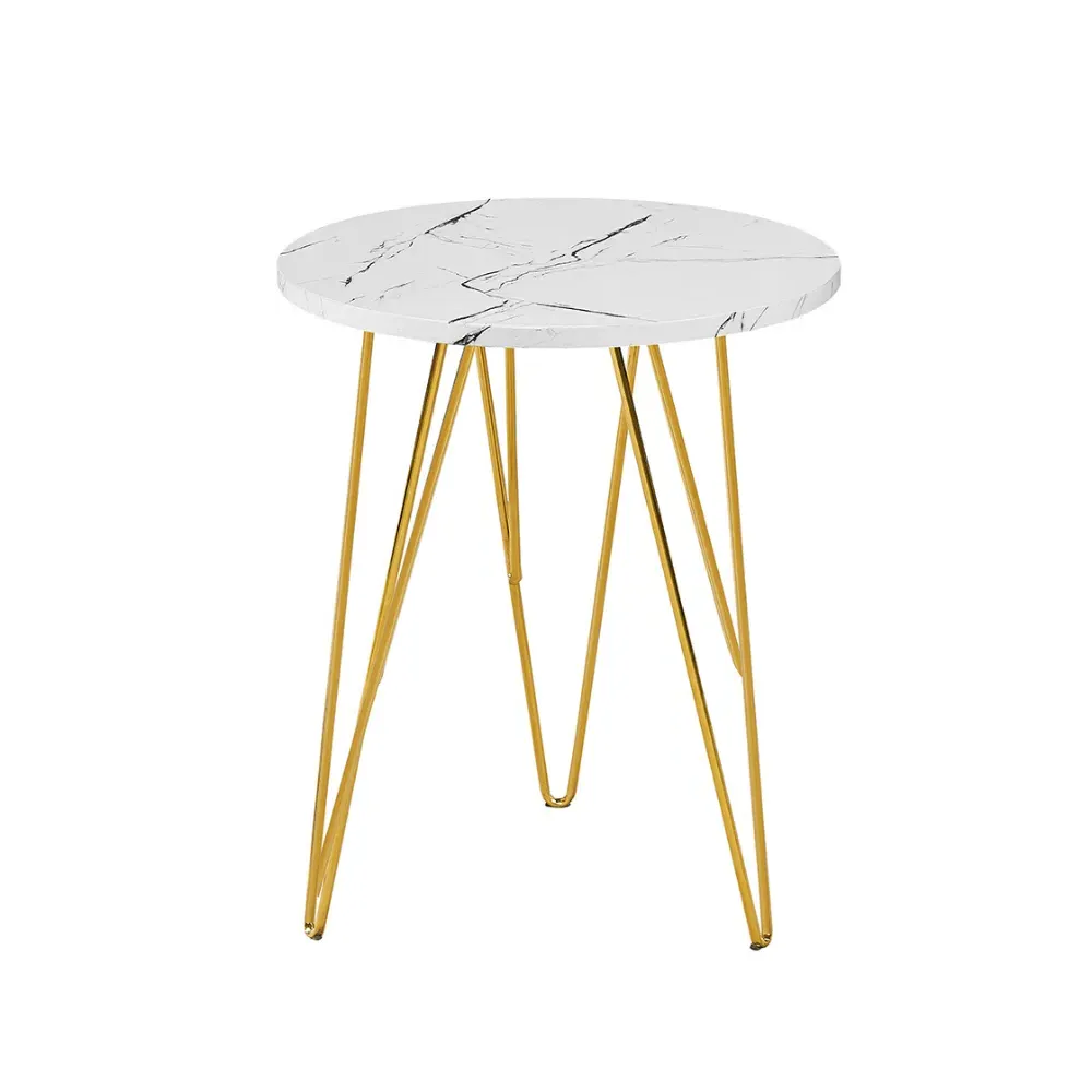 Side Table with Gold Legs - White