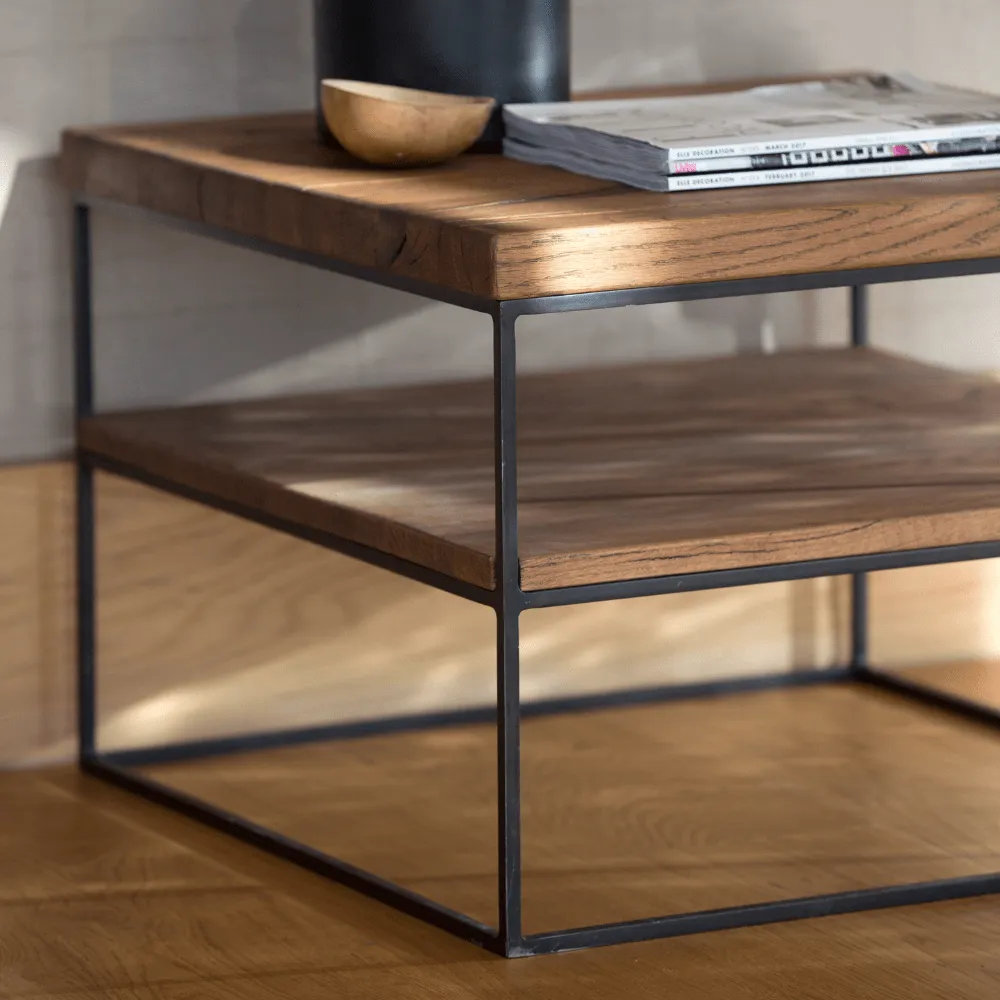 Side Table with Steel Legs - Oak, Solid Wood