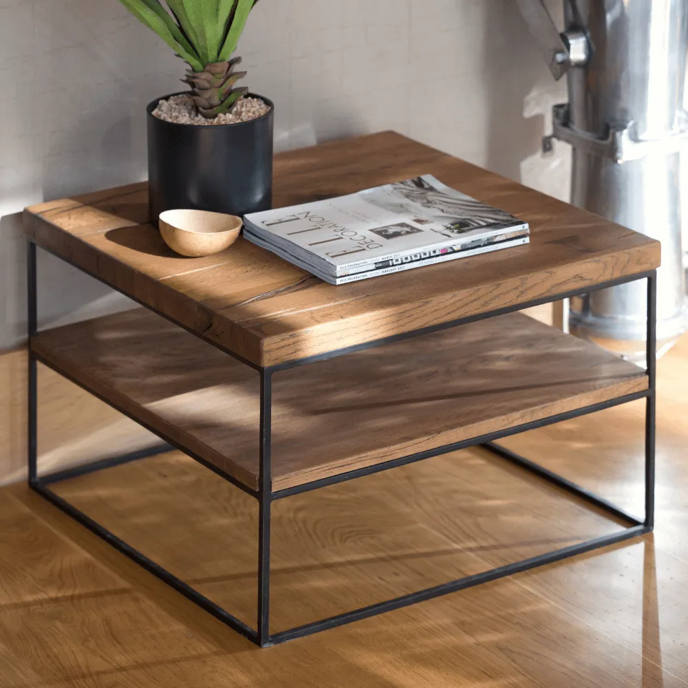 Side Table with Steel Legs - Oak, Solid Wood image