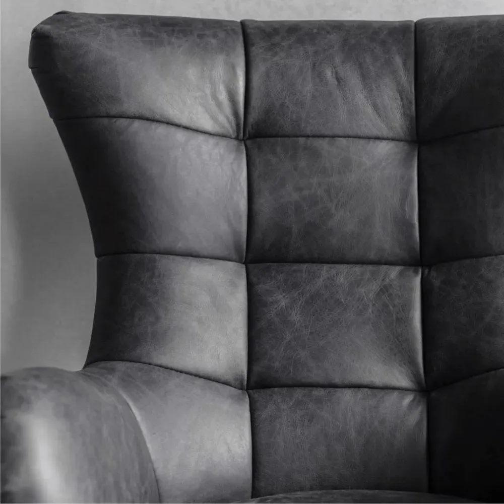 Swivel Wing Armchair with Chrome Base - Black