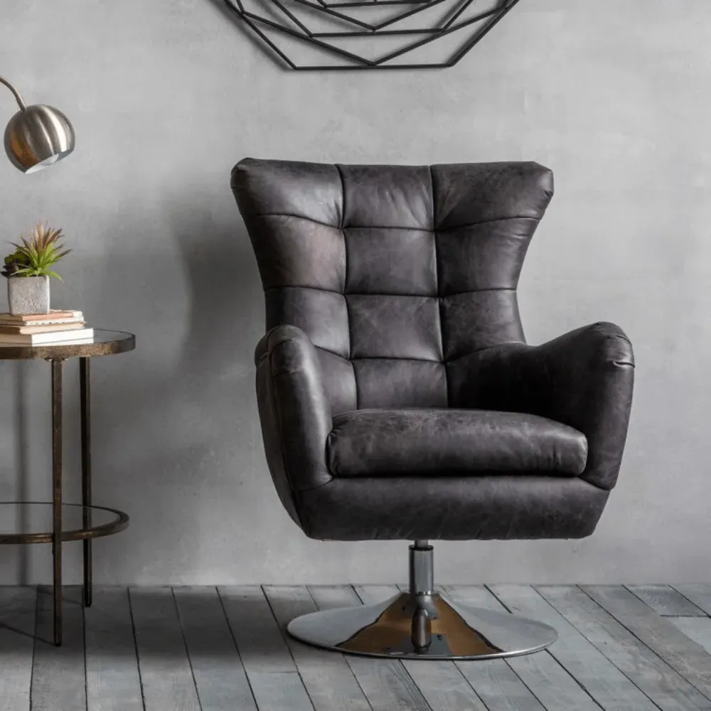 Swivel Wing Armchair with Chrome Base - Black image