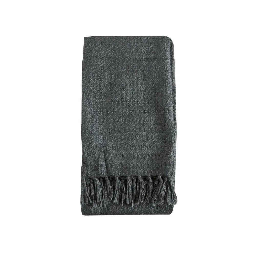 Textured Throw Blanket - Grey, Knitted Acrylic