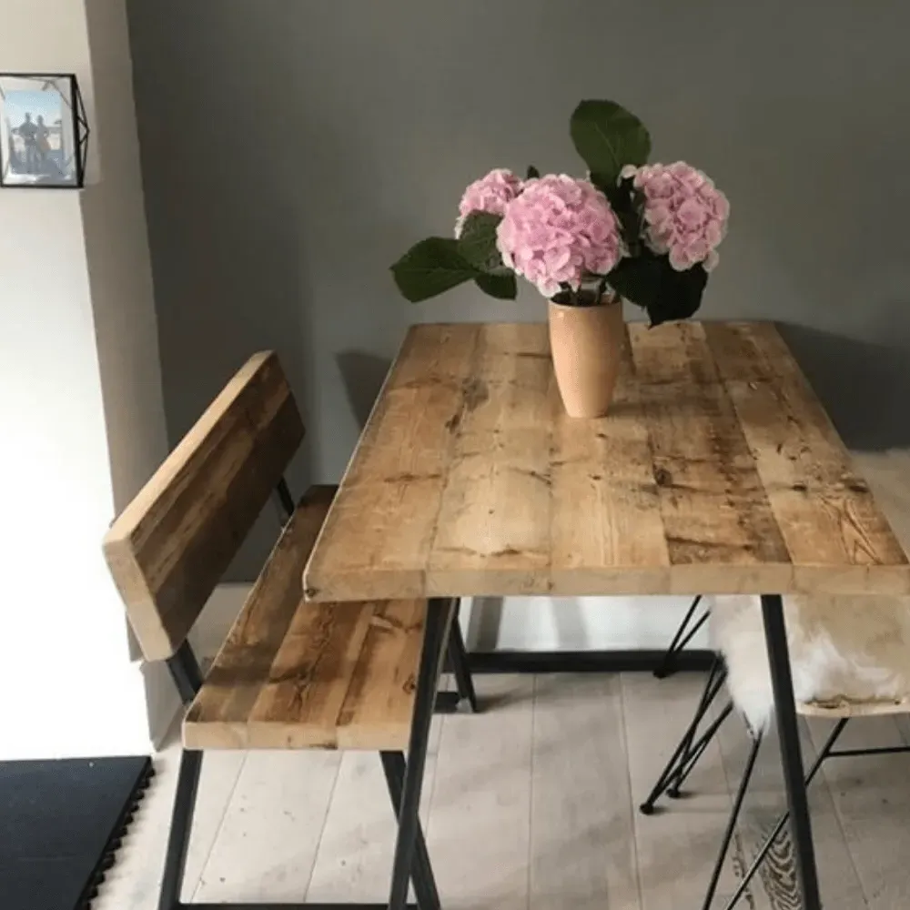 Triangle Base Bench with Back - Light Driftwood, Wood