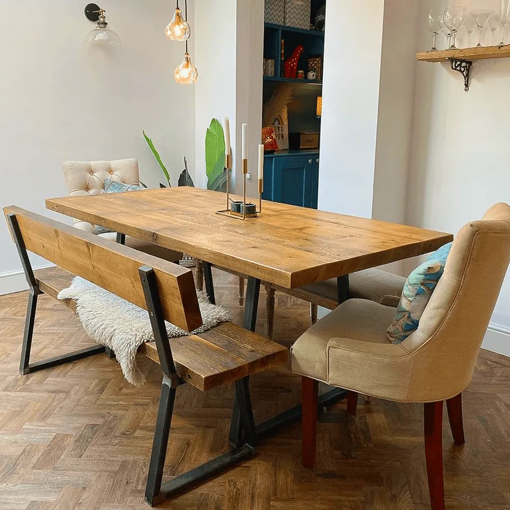 Triangle Base Dining Table - Rugger Brown, Wood