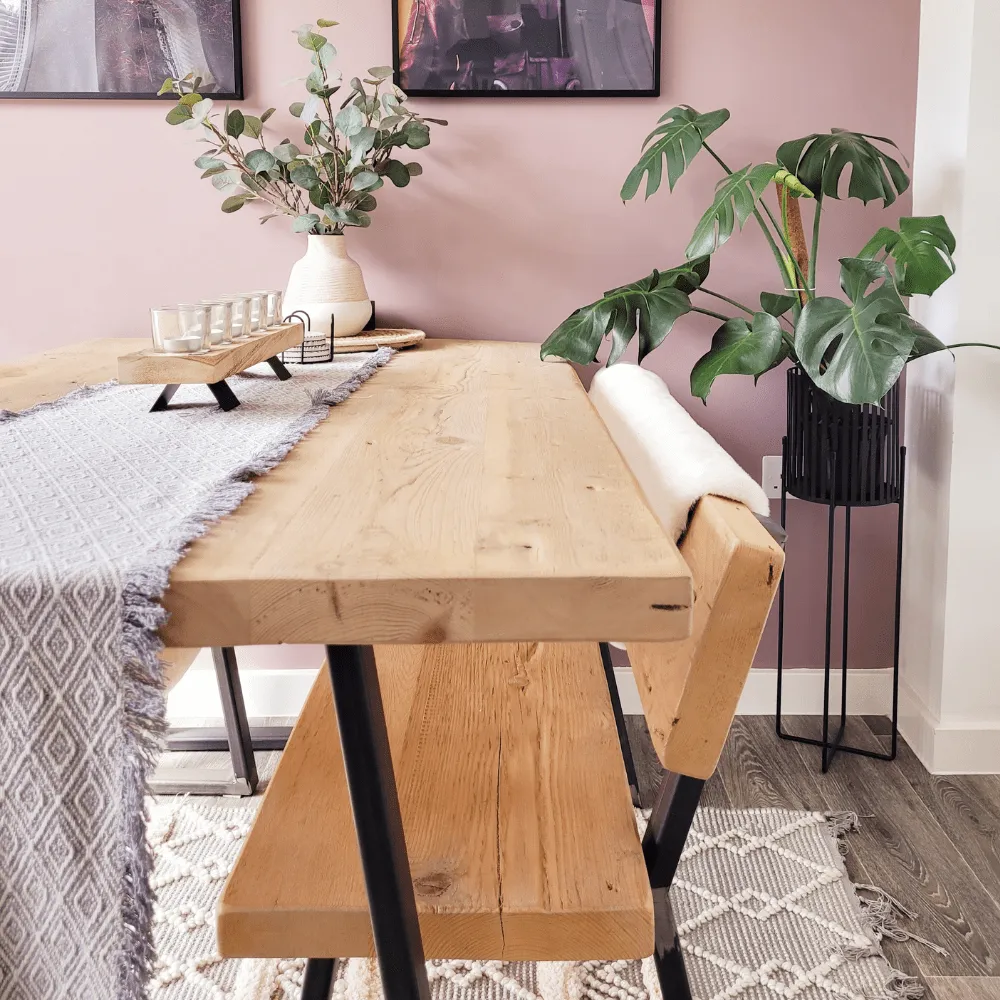 Triangle Base Dining Table - White Wash, Wood
