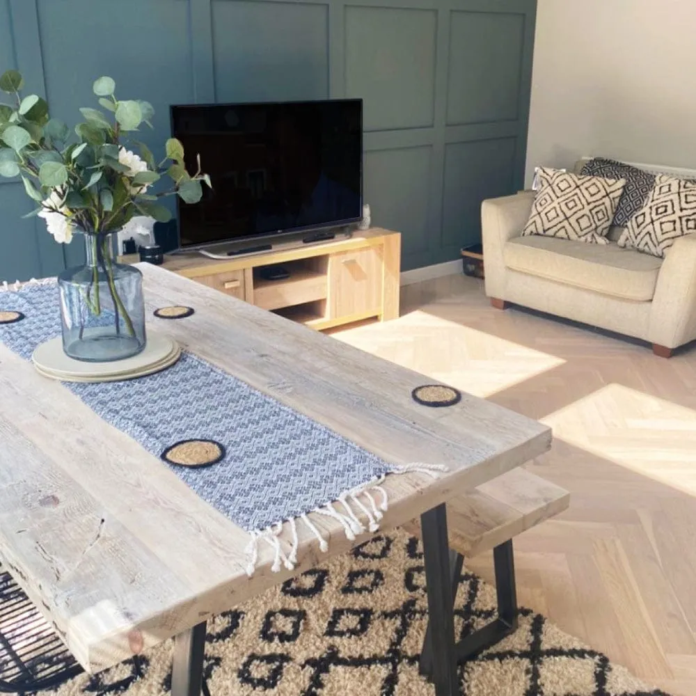 Triangle Base Dining Table - White Wash, Wood