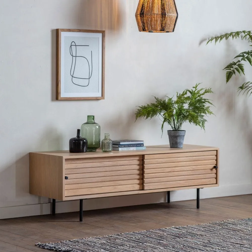 TV Cabinet with Clean Lines - Oak, Solid Wood image