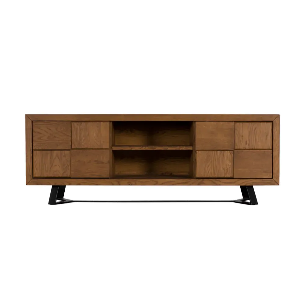 TV Unit with Steel Legs - Oak, Solid Wood
