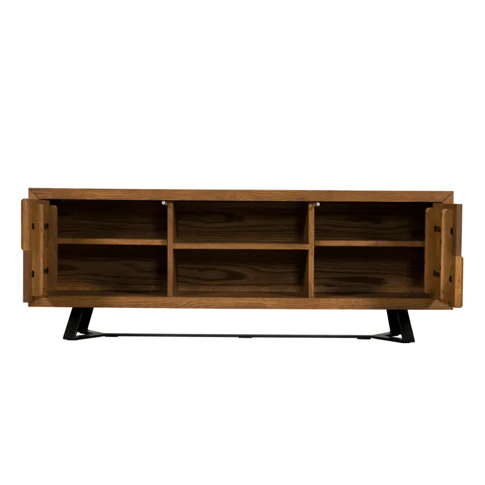 TV Unit with Steel Legs - Oak, Solid Wood