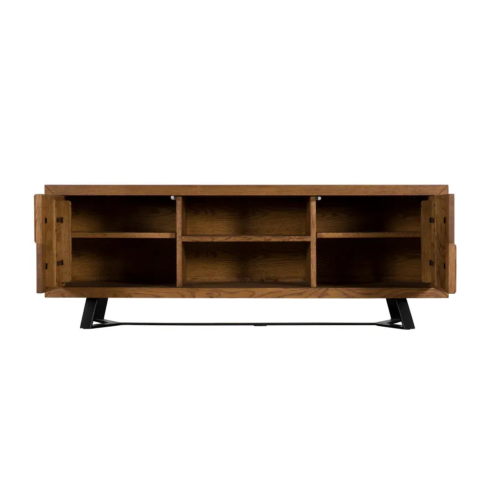 TV Unit with Steel Legs - Oak, Solid Wood