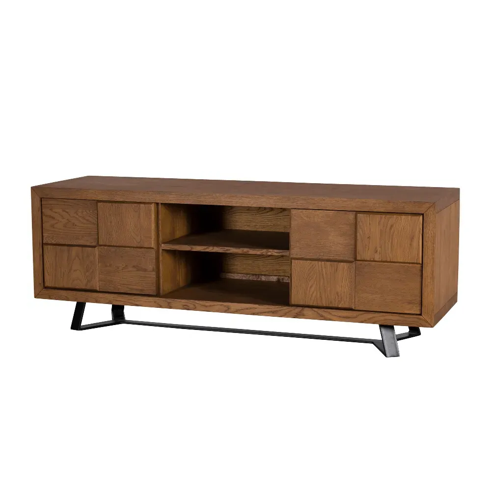 TV Unit with Steel Legs - Oak, Solid Wood image