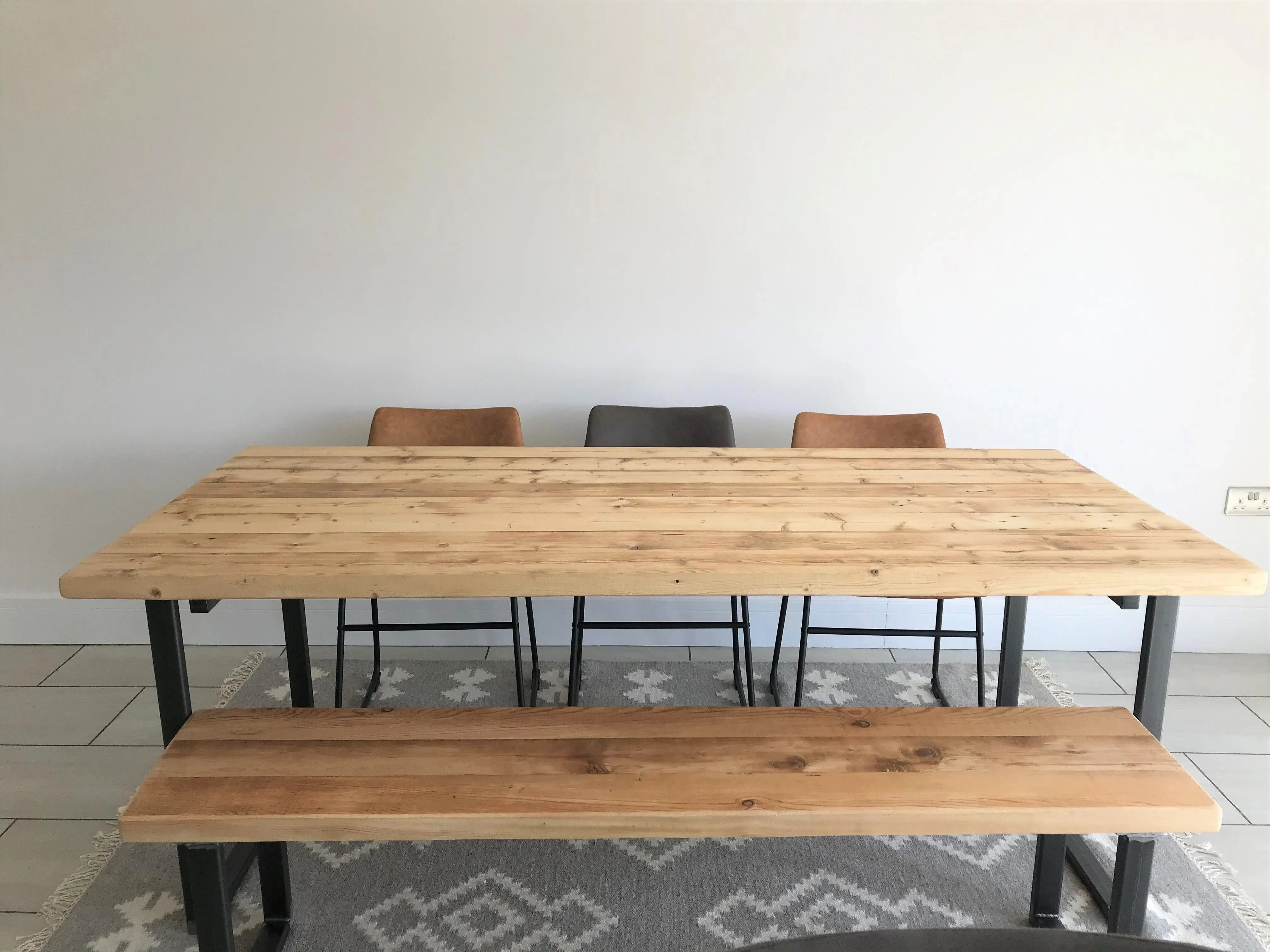 U-Base Dining Bench - Light Driftwood, Reclaimed Wood