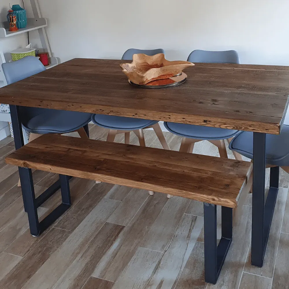 U-Base Dining Bench - White Wash, Reclaimed Wood