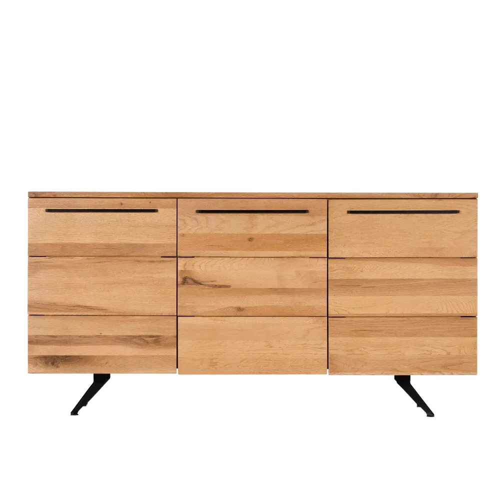 Wide Sideboard with Steel Legs - Oak Wood