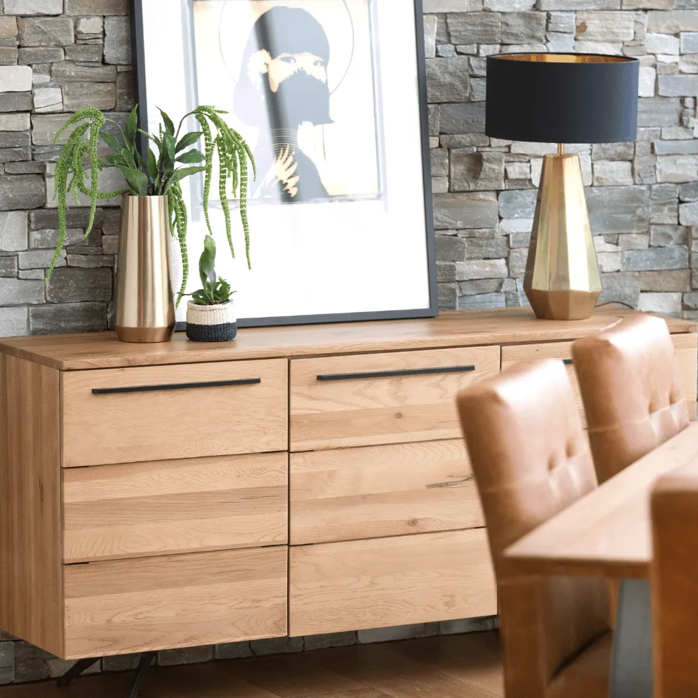 Wide Sideboard with Steel Legs - Oak Wood