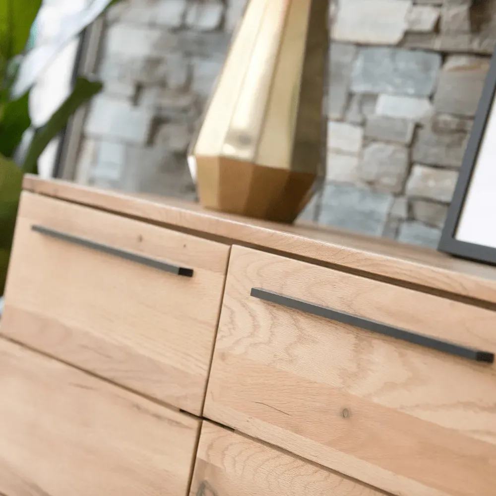 Wide Sideboard with Steel Legs - Oak Wood