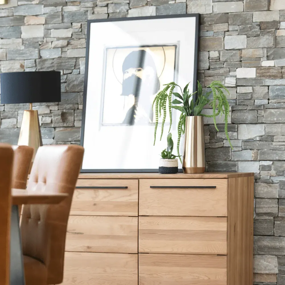 Wide Sideboard with Steel Legs - Oak Wood