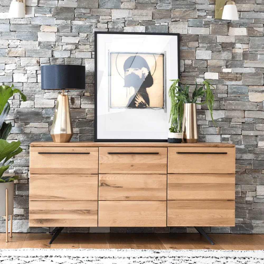 Wide Sideboard with Steel Legs - Oak Wood image