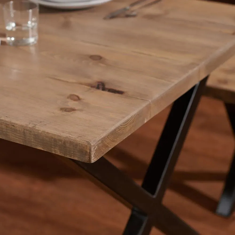 X-Frame Dining Table - Rugger Brown, Reclaimed Wood