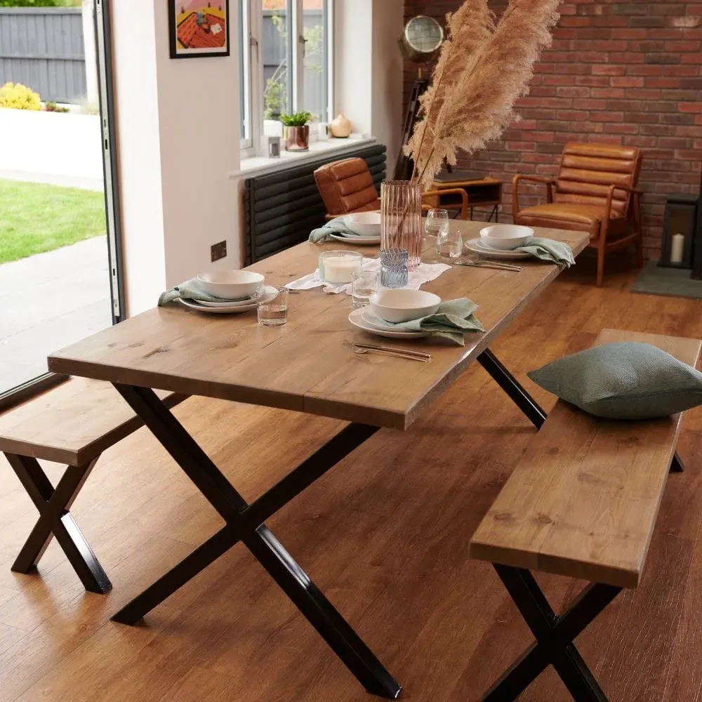 X-Frame Dining Table - Rugger Brown, Reclaimed Wood
