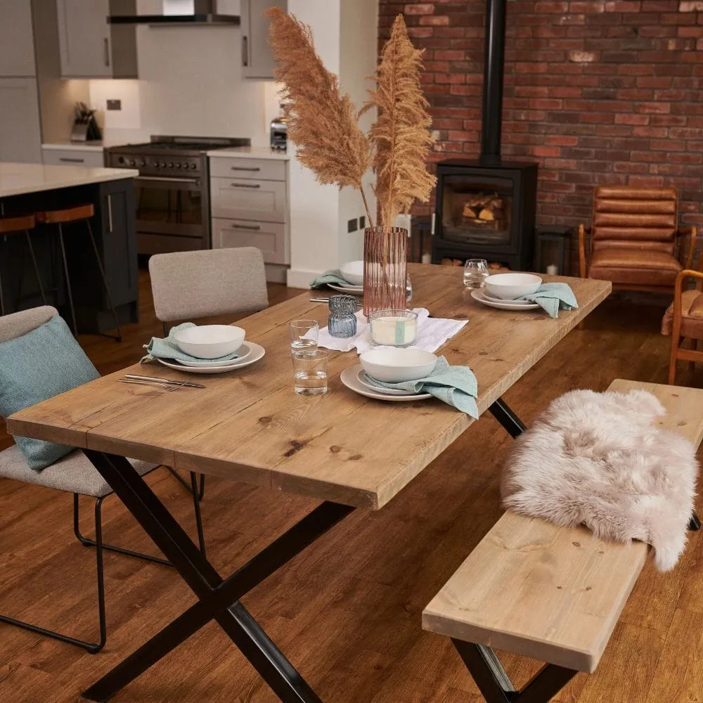 X-Frame Dining Table - Rugger Brown, Reclaimed Wood