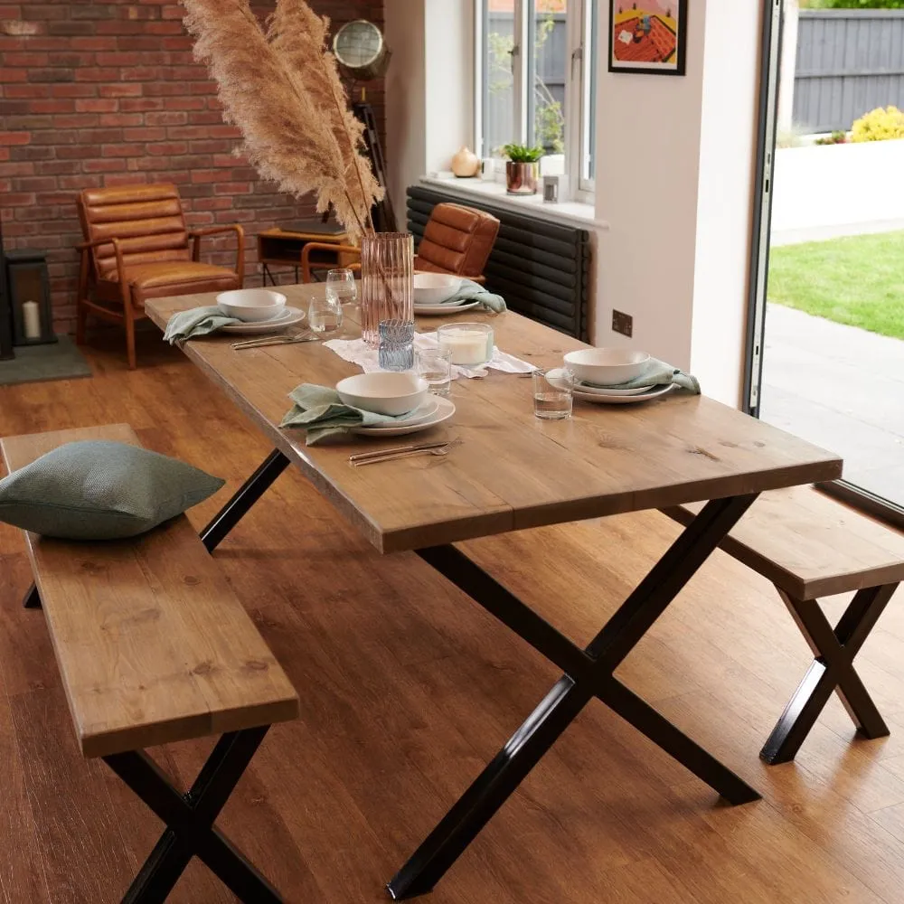 X-Frame Dining Table - White Wash, Reclaimed Wood