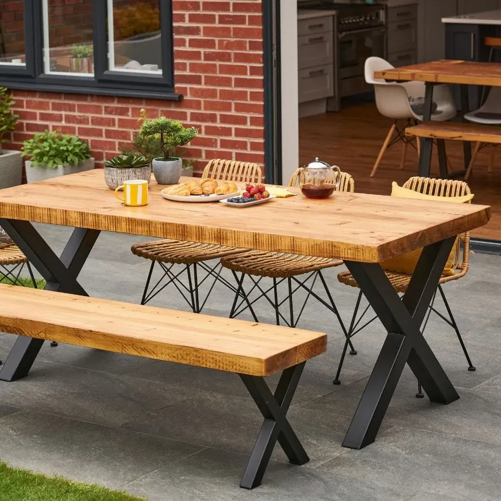 X-Frame Outdoor Dining Set with 1 Bench - Rugger Brown