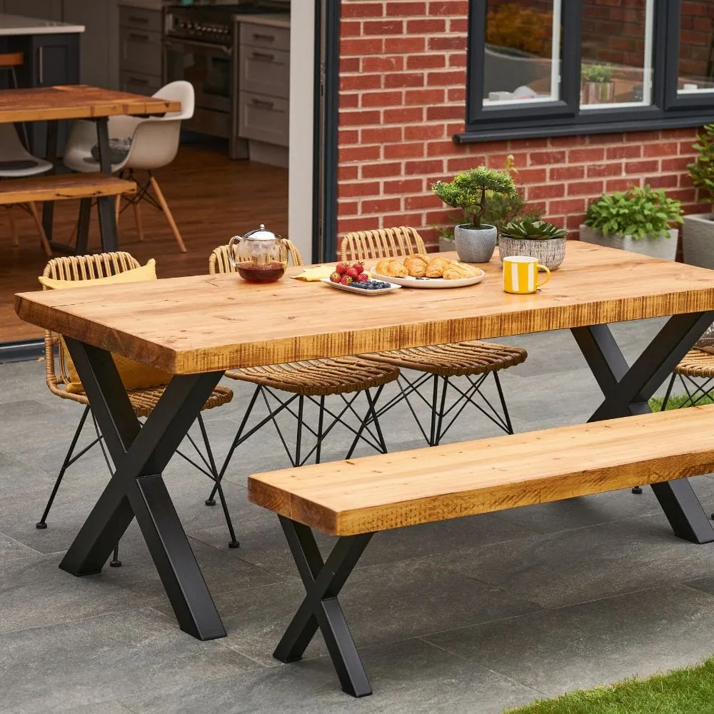 X-Frame Outdoor Dining Set with 2 Benches - Rugger Brown
