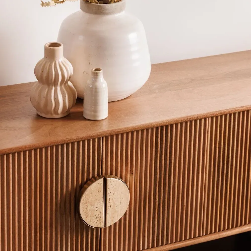 TV Unit with Stone Accents - Wood, Mango Wood image