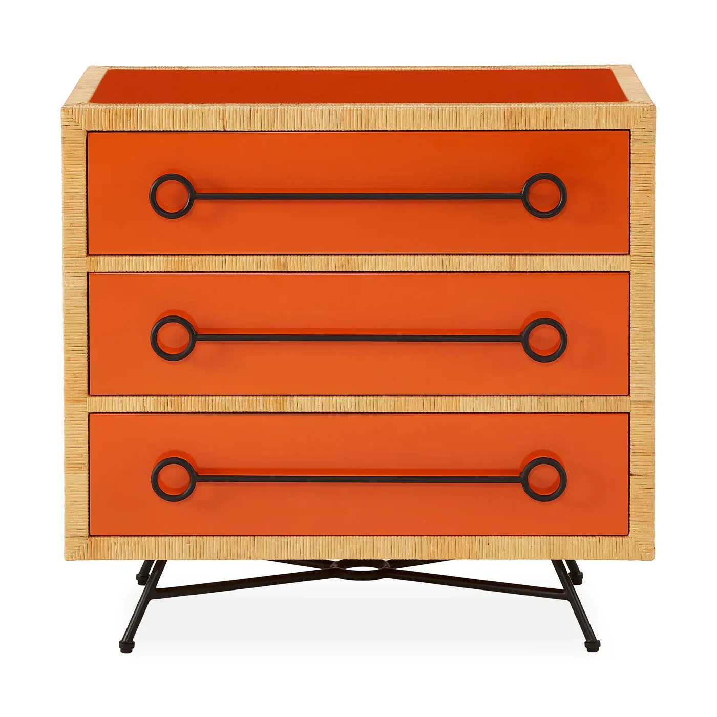 3-Drawer Chest with Rattan Edging - Orange Lacquer image