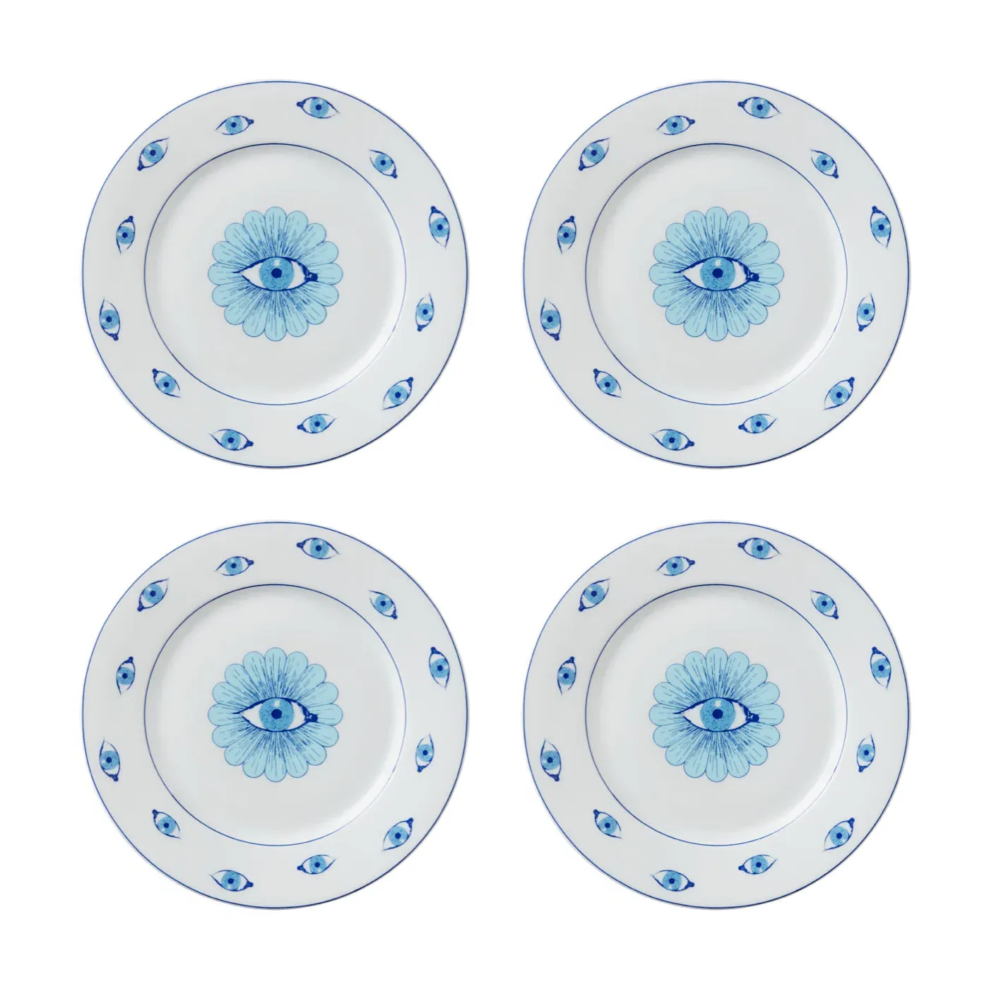 4-Piece Salad Plate Set - Blue, Porcelain image