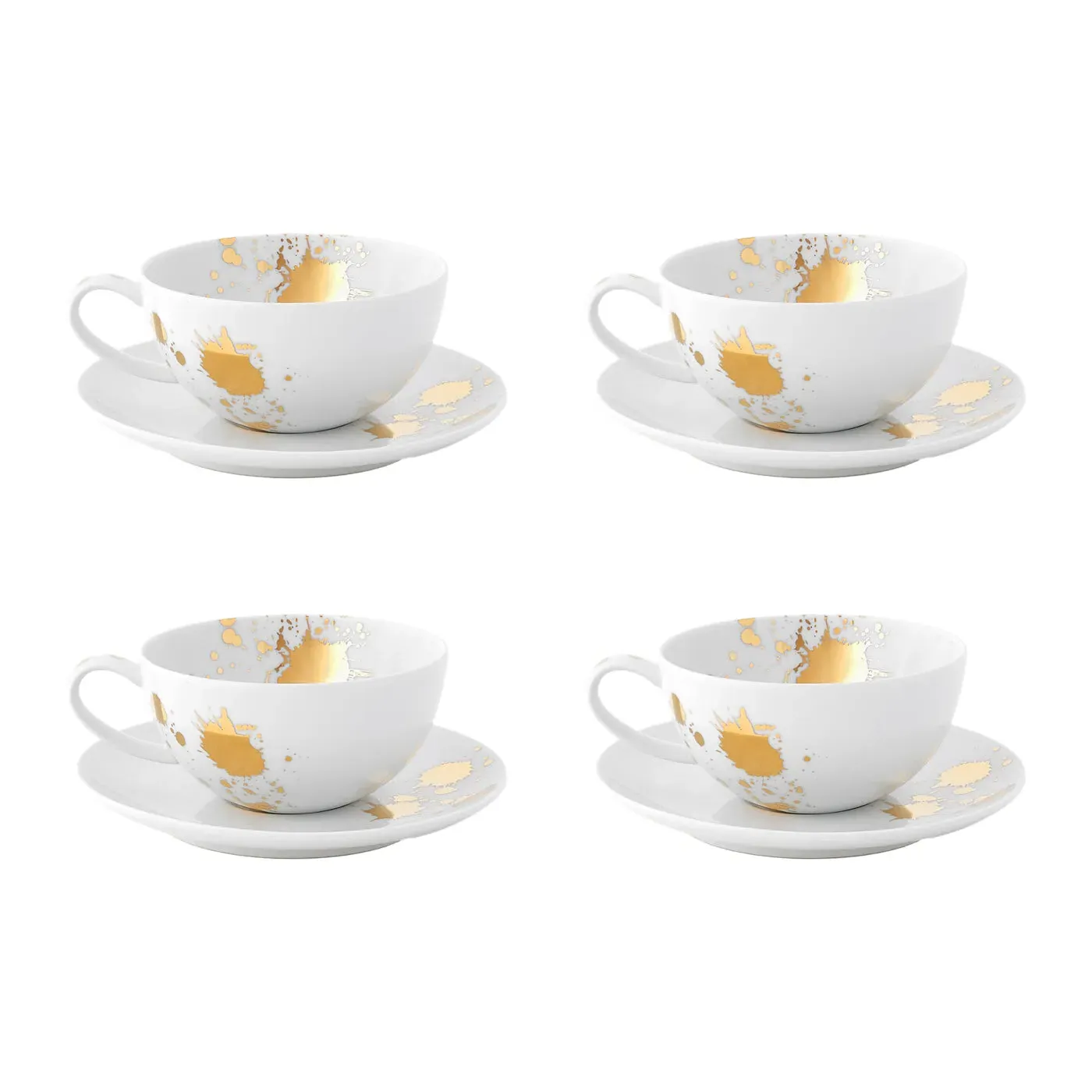 4-Piece Teacup & Saucer Set - White, Porcelain image