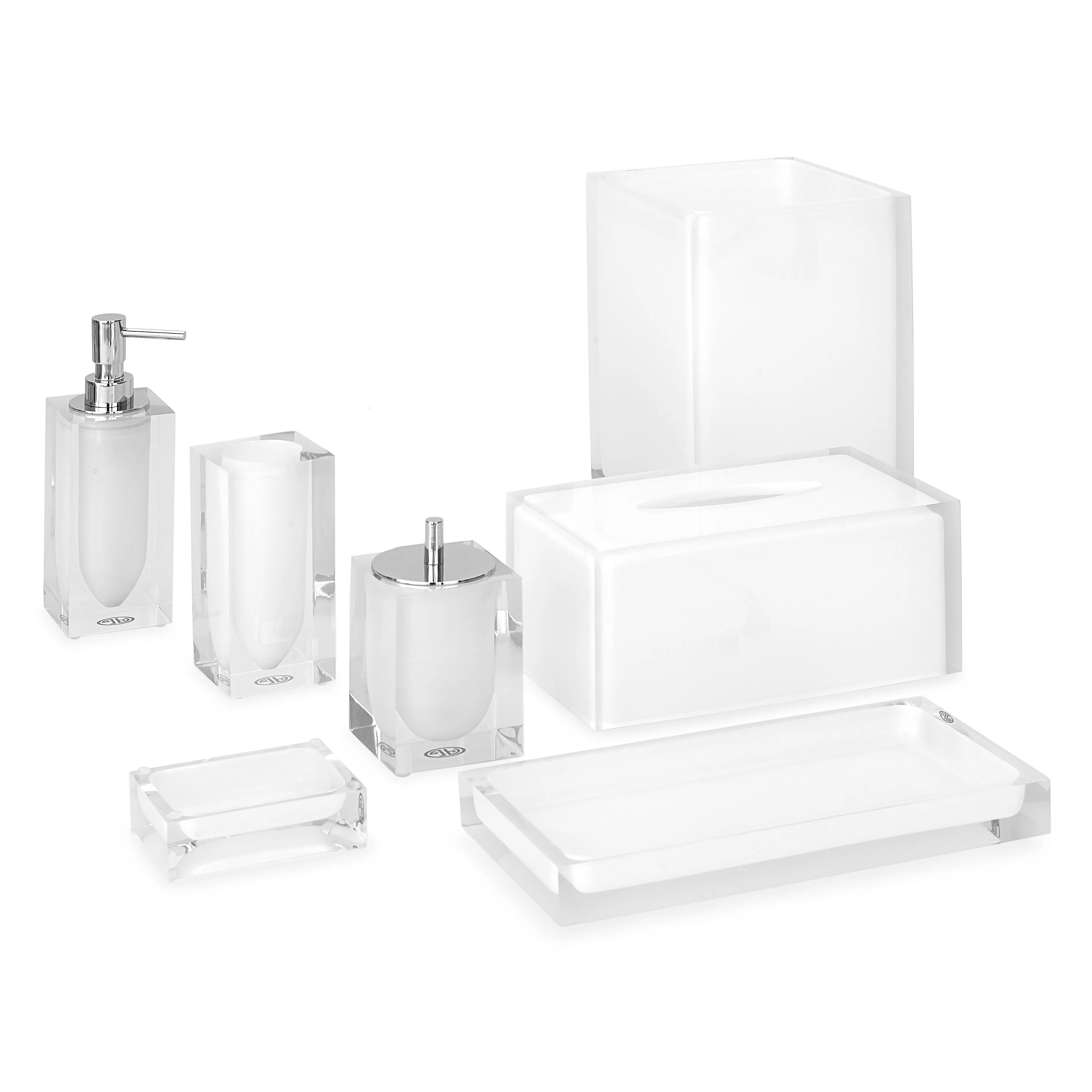 7-Piece Bath Set with Dispenser - White Acrylic image