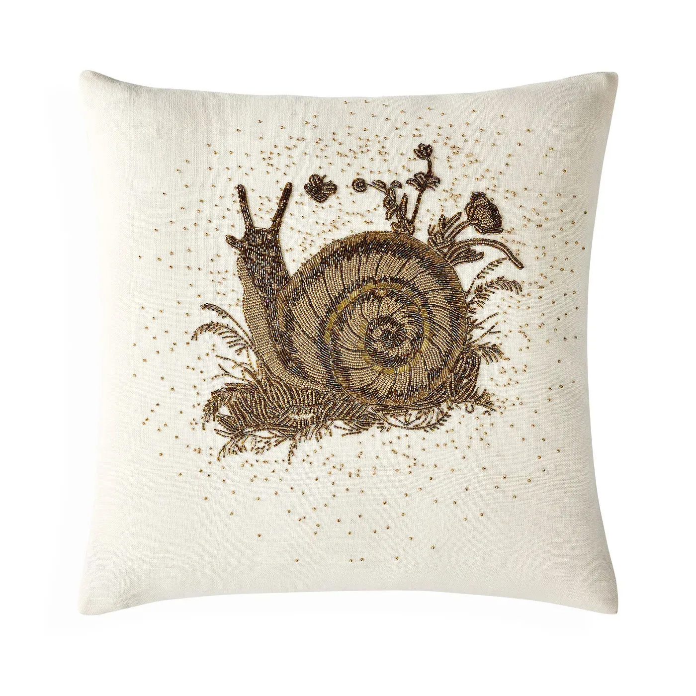 Beaded Cushion with Snail Design - Gold, Linen image