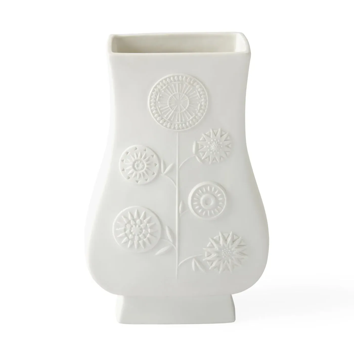 Curved Flower Vase with Relief - White, Porcelain image