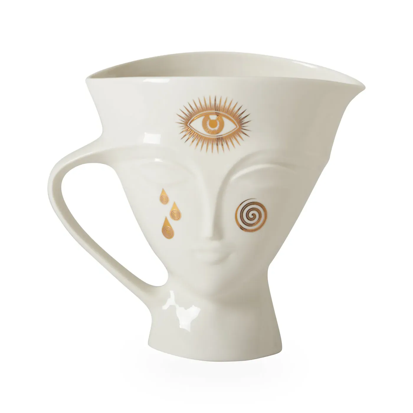 Decorative Pitcher with Face Design - Gold, Porcelain image