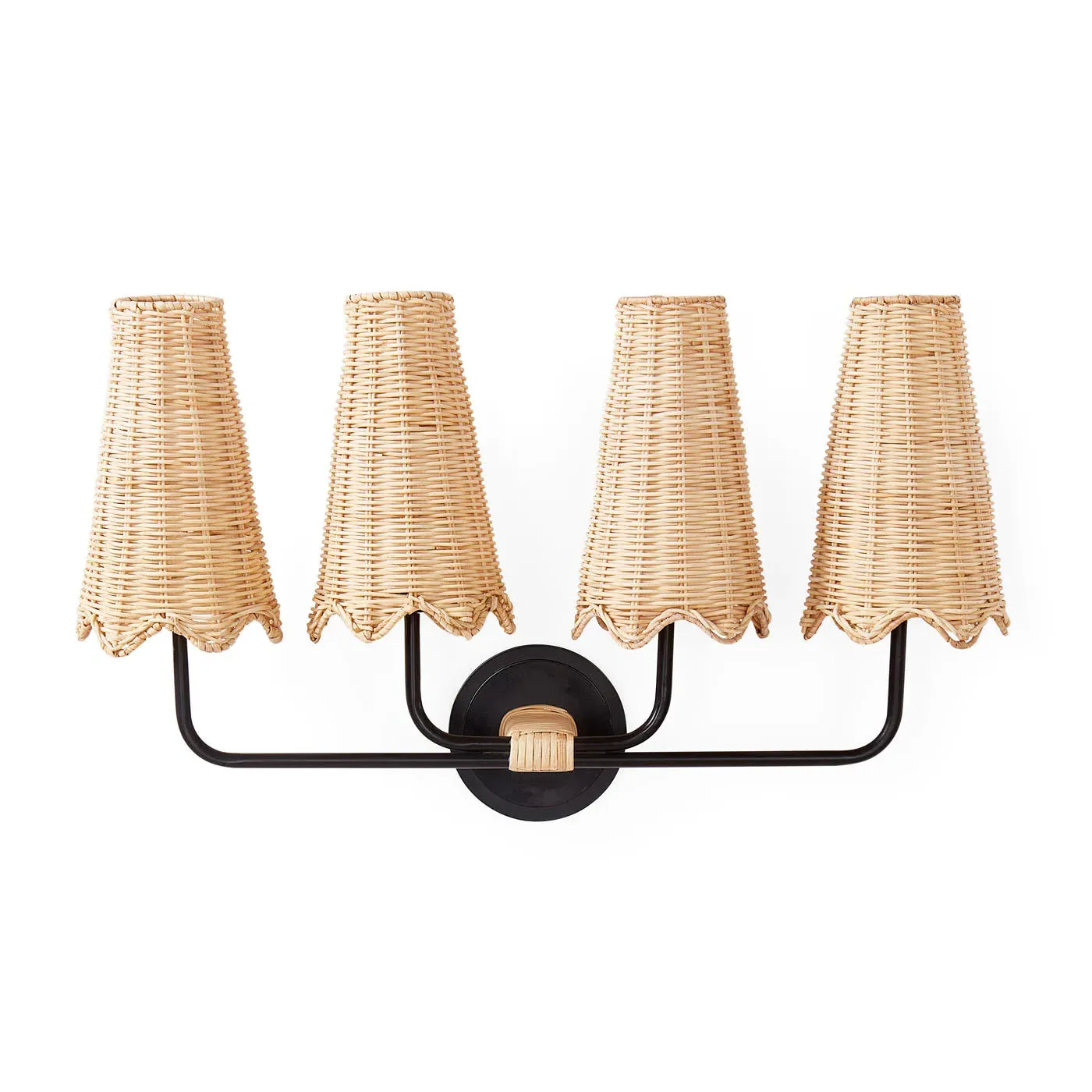 Four-Arm Wall Sconce - Black Steel, Wicker image