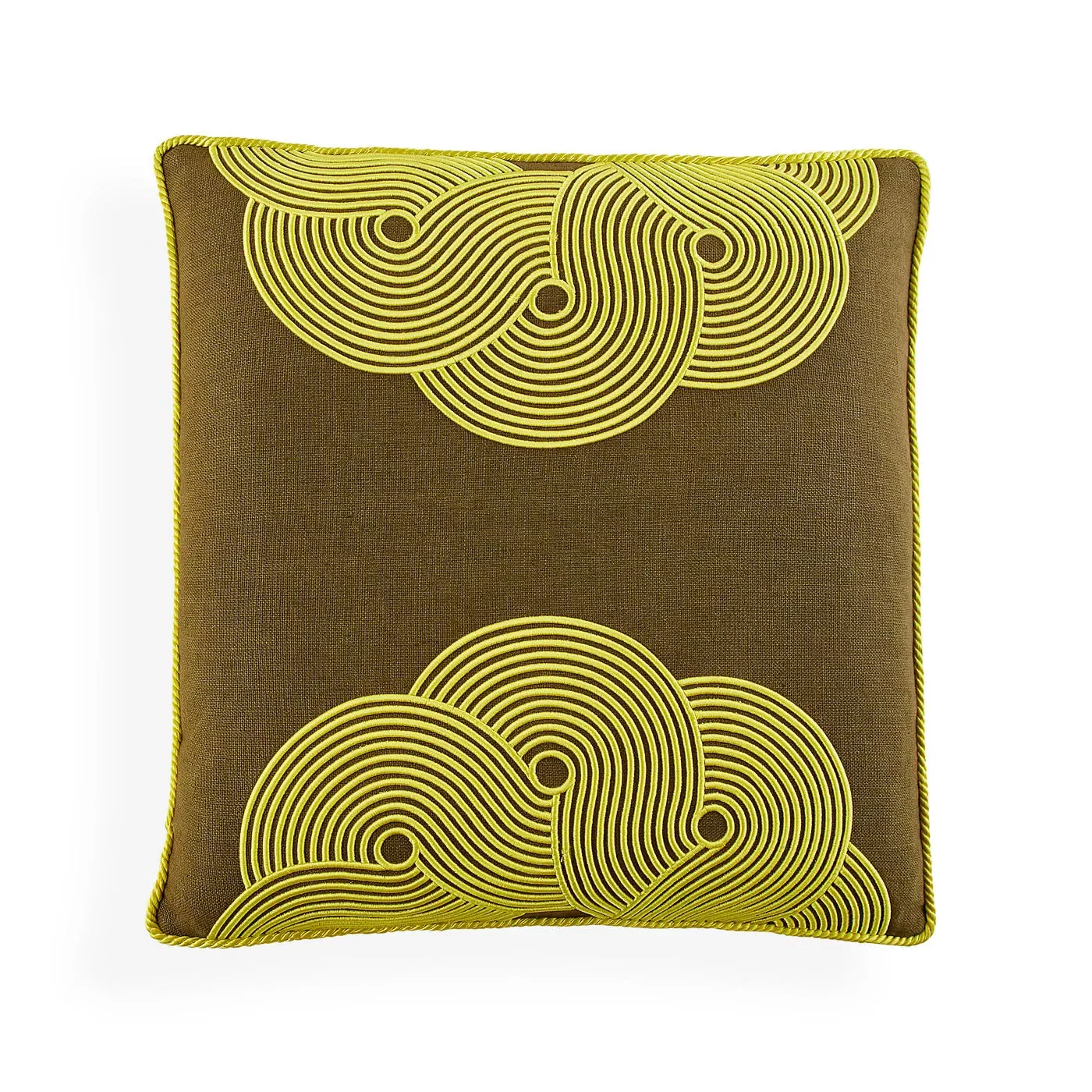 Half Circles Cushion - Avocado, Linen