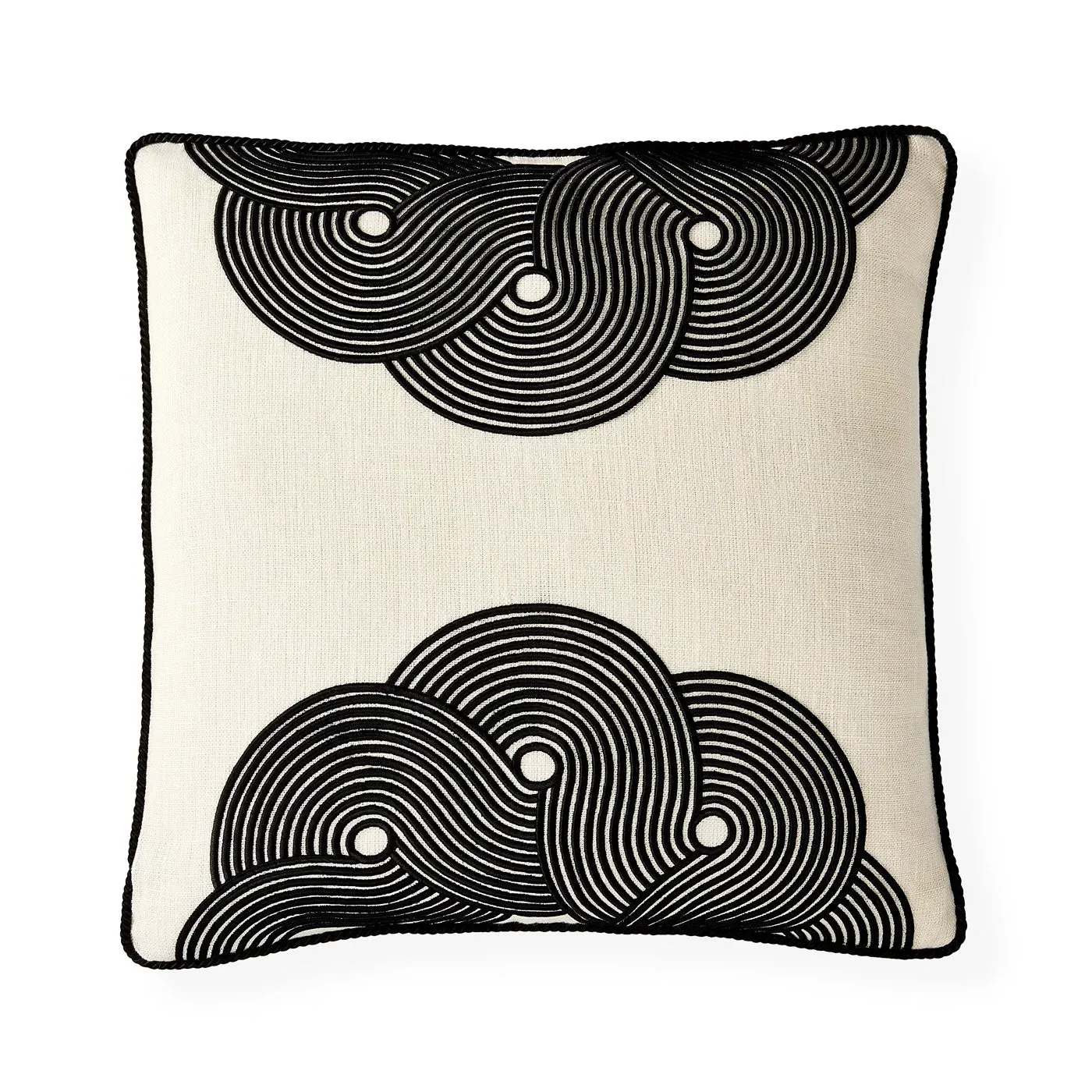 Half Circles Cushion - Black & White, Linen